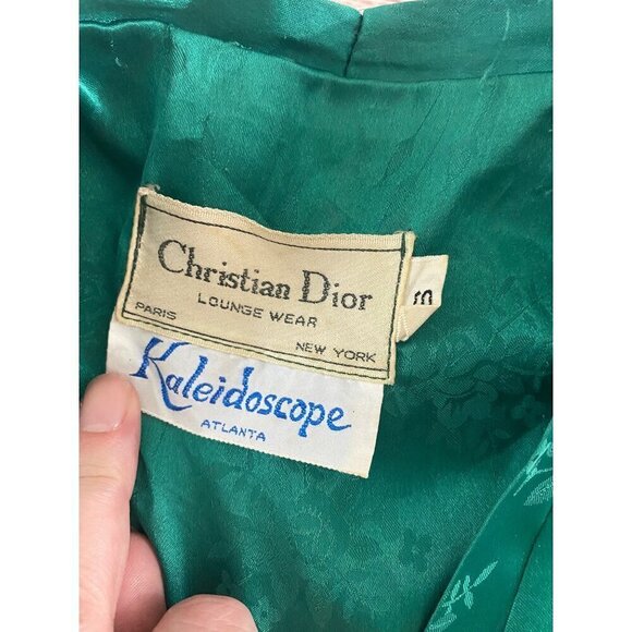Vintage Christian Dior Kaleidescope 1980's Floral Print Green Robe - Small - Picture 6 of 12